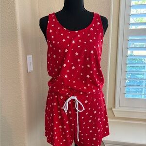 Modern Lux Red Knit Star Print Romper